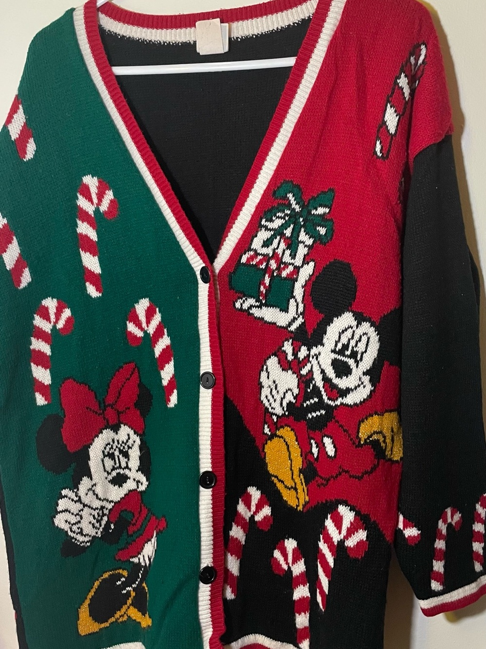 Mickey & Minnie Holiday Candy Cane Cardigan - Red, Green & Black